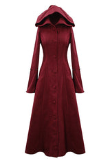 Red Gothic Party Woolen Hooded Sexy Women Long Coat - Product - 6