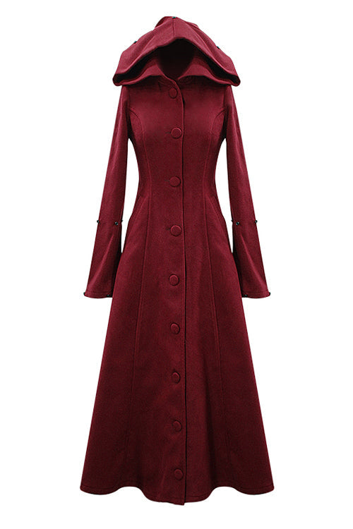 Red Gothic Party Woolen Hooded Sexy Women Long Coat - Product - 6