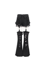 Black Segmented Splicing Old Fashioned Holes Flared Women's Punk Trouser - Product - 7