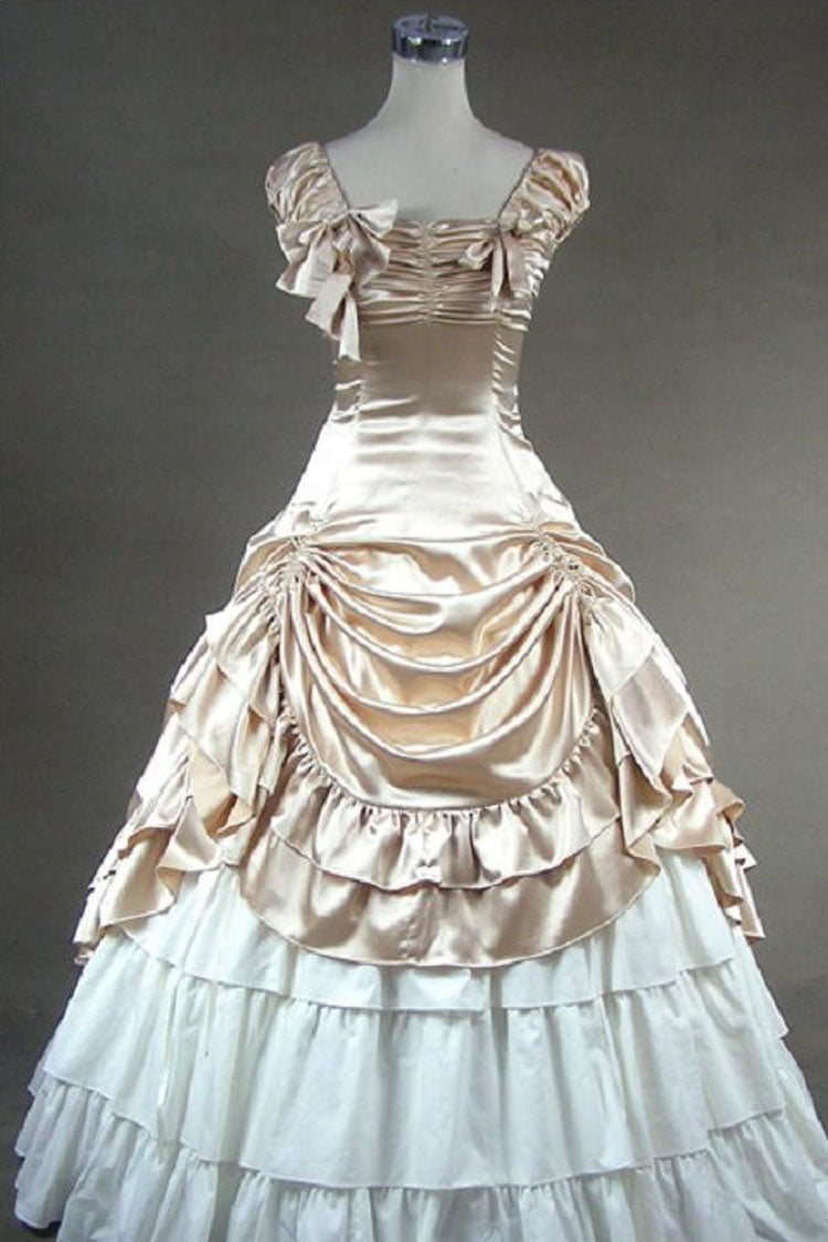 Champagne Cotton Square Collar Cap Sleeves Multi-Layer Classic Victorian Lolita Prom Dress - Champagne - 1