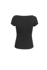 Black Short Sleeves Hollow Ripped Women's Steampunk T-Shirt - Product - 9