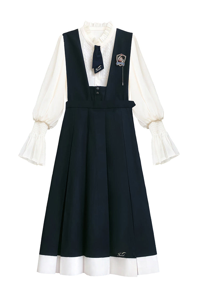 Blue Sleeveless Classic College Style Elegant Lolita Jumper Dress - Product - 3