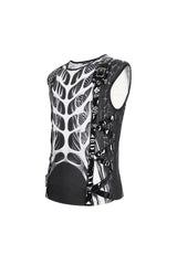 Black/White Round Collar Print Hollow Men's Punk Vest - Product - 6