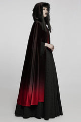 Black/Red Gothic Palace Gorgeous Straps Fantasy Gradient Skirt Large Open Sleeves Hooded Women's Cloak - Product - 3