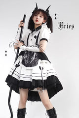 White/Black Ruffle British Style Maid Gothic Lolita Strap Dress - Product - 5