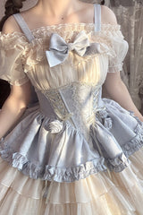 Blue/Ivory Dance of Time Triple-Layered Ballet Style Bowknot Lace-Up Sweet Lolita Jsk Dress - Product - 2