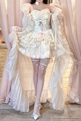 Ivory [Flower Story] Tulip Print Bowknot Lace Sweet Lolita Skirt - Product - 4