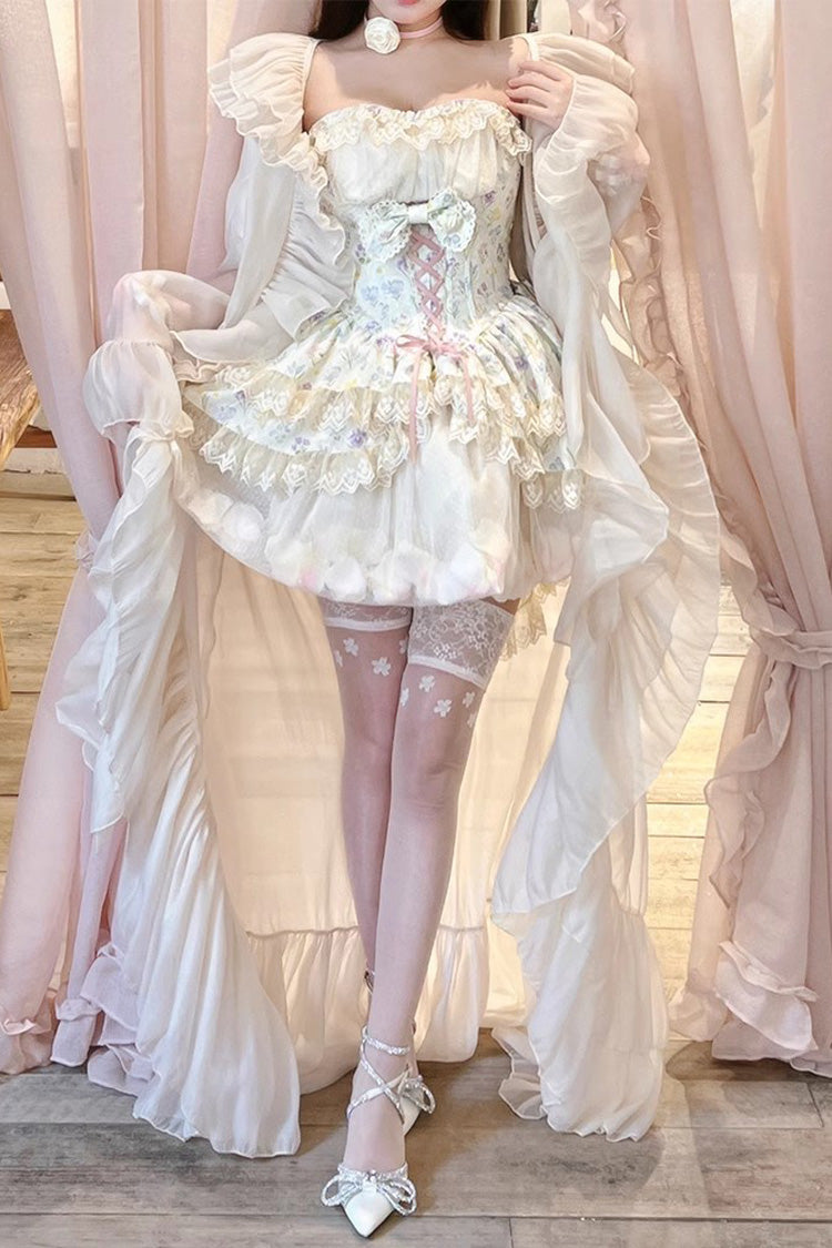Ivory [Flower Story] Tulip Print Bowknot Lace Sweet Lolita Skirt - Product - 4
