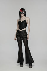 Black Ruffled Women's GothicRuffled Cobweb Pattern Flared Pants - Product - 8