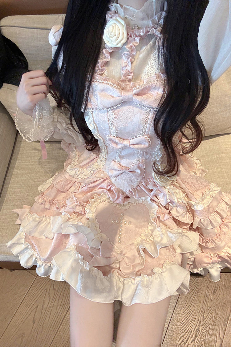 Pink [Heart of Butterfly] Halterneck Sleeveless Multi-Layered Ruffle Embroidery Princess Ballet Lolita Jsk Dress Set - Product - 7