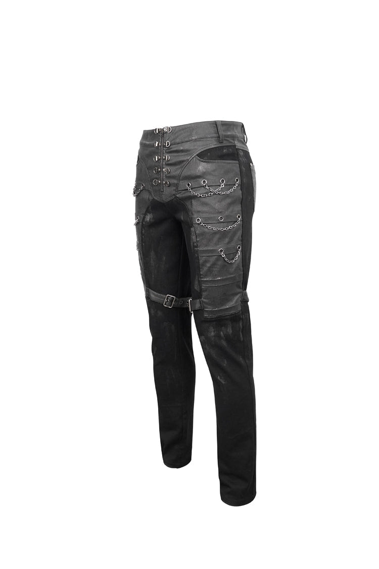 Black Slim Fit Zip Stud Side Chain Eyelet Rock Men's Gothic Trousers - Product - 6