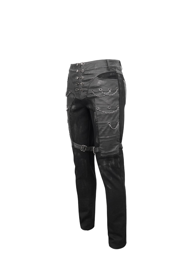 Black Slim Fit Zip Stud Side Chain Eyelet Rock Men's Gothic Trousers - Product - 6