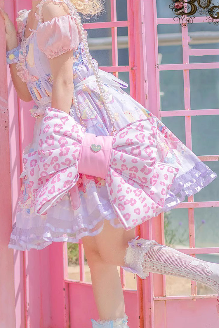 Pink Polka Dot Print Bowknot Shaped Sweet Lolita Backpack - Pink - 3