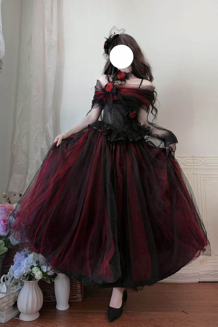 Black/Red [Sanglin’s Tribute] Off Shoulder Ruffled Gothic Lolita Dress - Product - 17