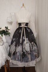 Multi-Color Cardigan Lace Ruffle Clock Butterfly Print Classic Lolita Skirt Set - Product - 7