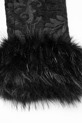 Black Fuax Fur Collar Long Sleeves Jacquard Zipper Men's Gothic Coat - Product - 7