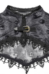 Grey Long Sleeves Print Hollow Mesh Women's Gothic Slip Dress with Cape - Product - 5