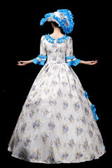 Floral Print Half Sleeves Stitching Ruffled Multi-Layer Victorian Lolita Prom Dress - Product - 9