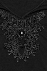 Black Short Sleeves Jacquard Floral Embroidery Women's Gothic Blouse - Product - 5