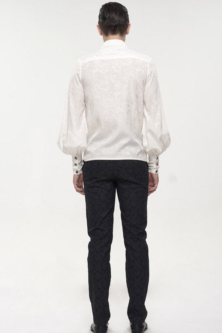 White Gothic Metal Pattern Buckle Long Sleeve Pleated Lace Lantern Shape Printing Pattern Men's Shirt - Product - 8