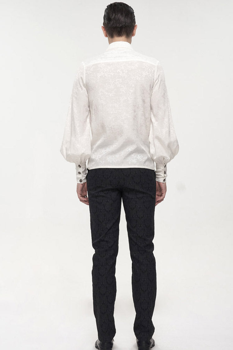 White Gothic Metal Pattern Buckle Long Sleeve Pleated Lace Lantern Shape Printing Pattern Men's Shirt - Product - 8