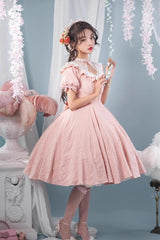 Pink Short Sleeves Ruffle Bowknot Sweet Princess Lolita Dress - Product - 6