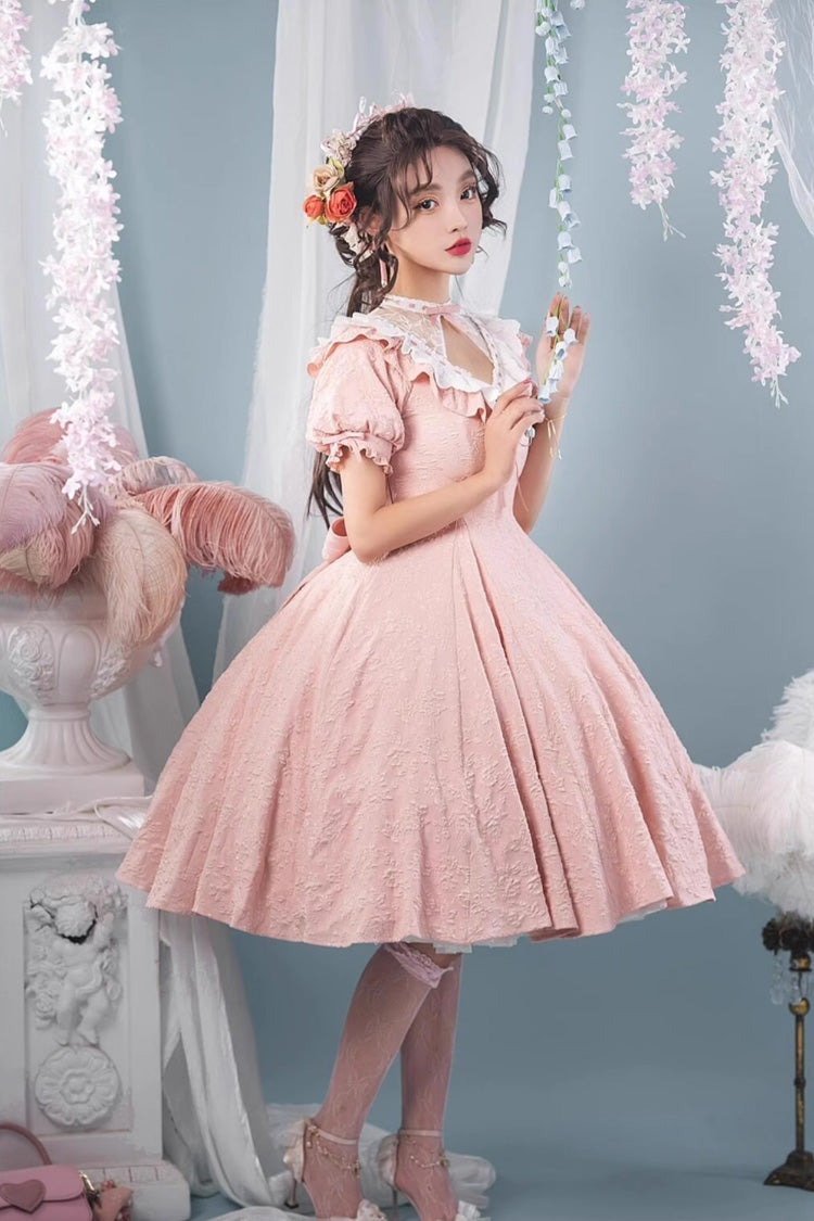 Pink Short Sleeves Ruffle Bowknot Sweet Princess Lolita Dress - Product - 6
