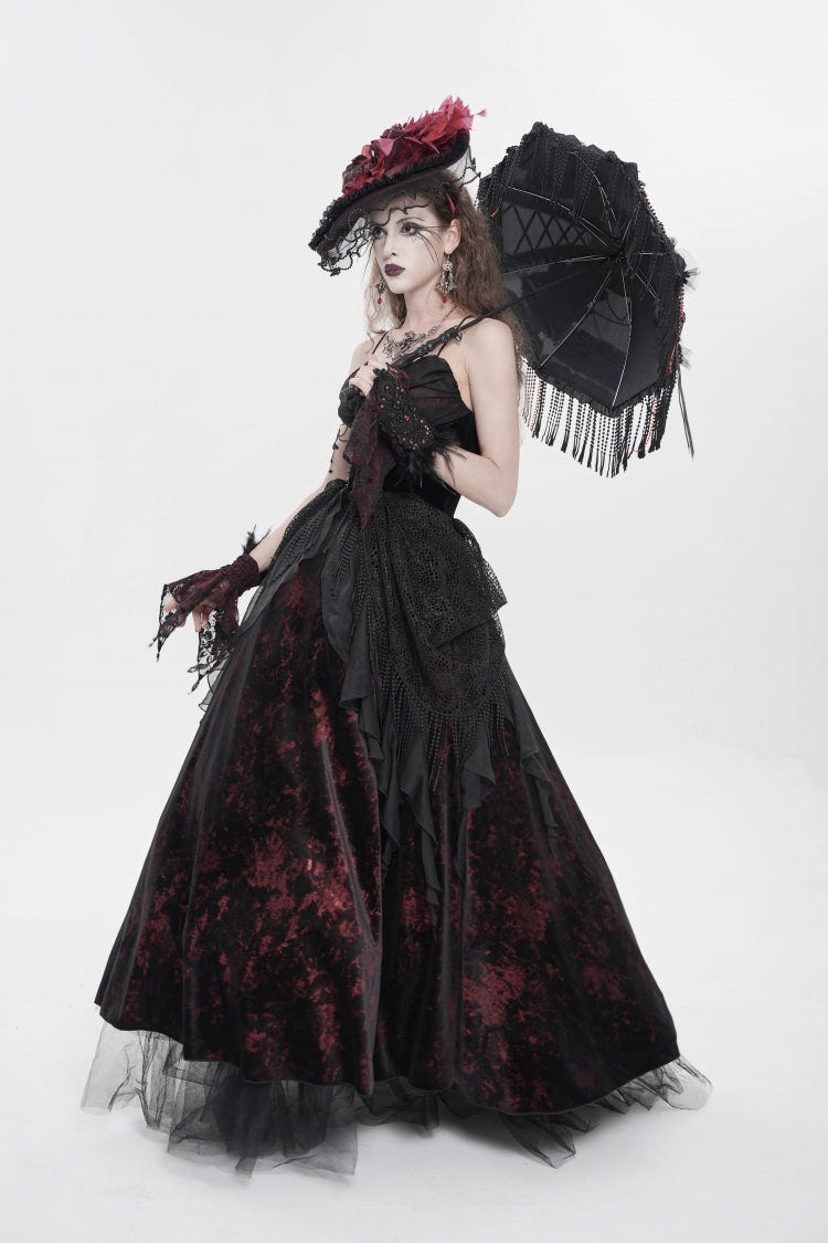 Black/Red Sleeveless Multi-Layered Hanayome Lace Lace-Up Women's Gothic  Wedding Dress Printed Tassels Lace-up Slip Dress - Product - 10