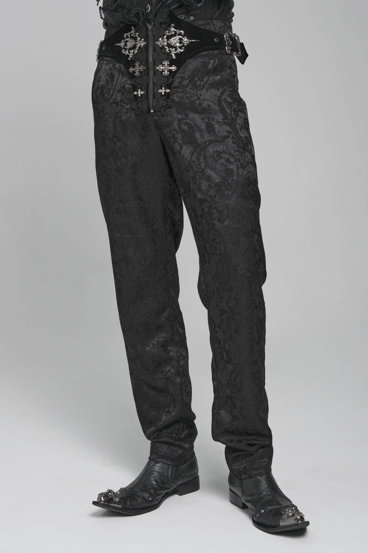 Black Printed Lace-Up Buckled Zippered Men's Gothic Pants - Product - 8