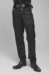 Black Printed Lace-Up Buckled Zippered Men's Gothic Pants - Product - 8