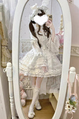 White [Layered Buttercream Frosting] Short Sleeves Ruffle Bowknot Lace Sweet Lolita Dress - Product - 11