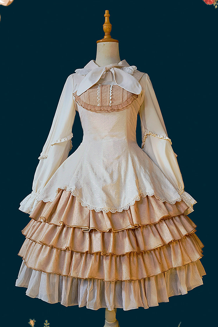 [Waltz] Triple-Layered Ruffle Stitching Lace Sweet Lolita Dress 2 Colors - Apricot - 4