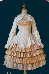 [Waltz] Triple-Layered Ruffle Stitching Lace Sweet Lolita Dress 2 Colors - Apricot - 4