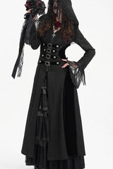 Black Buckle-up Tassels Hooded Women's Gothic Coat - Product - 8