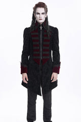 Black/Red Lapel Collar Long Sleeves Crochet  Men's Gothic Jacket - Product - 6
