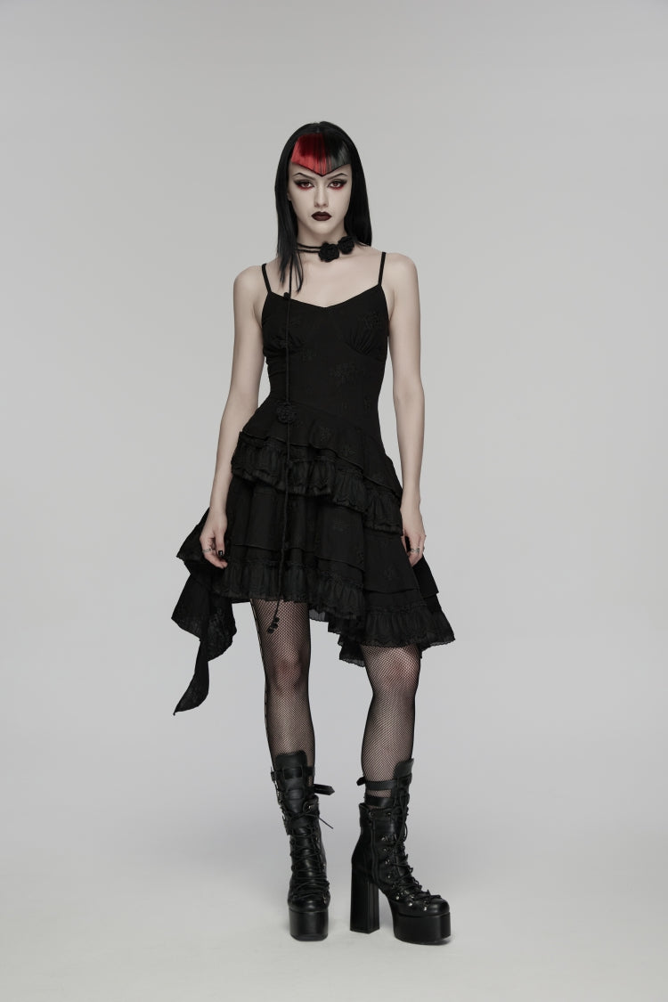Black Embroidered loral Embroidered Asymmetric Women's Gothic Jsk Dress raduation Dress - Black - 1