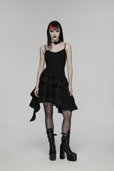 Black Embroidered loral Embroidered Asymmetric Women's Gothic Jsk Dress raduation Dress - Black - 1