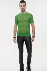 Green Gothic Crew Neck Diamond-Shaped Net Hyperelastic Short Sleeve Men's T-Shirt - Product - 4