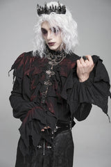 Black/Red Stand Collar Long Sleeves Ruffled Men's Gothic Plunging Shirt - Black/Red - 1