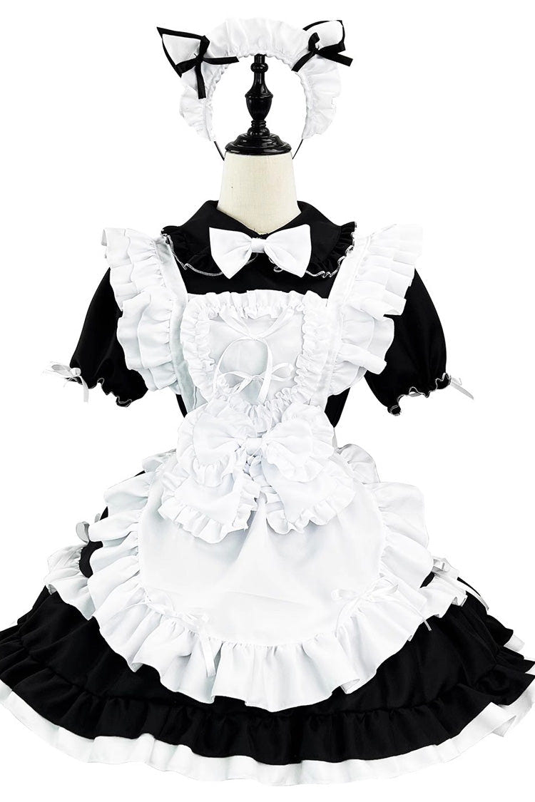 Black/White Maid Short Sleeves Ruffle Plus Size Sweet Lolita Dress - Product - 5