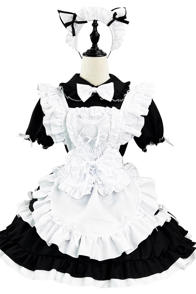 Black/White Maid Short Sleeves Ruffle Plus Size Sweet Lolita Dress - Product - 5