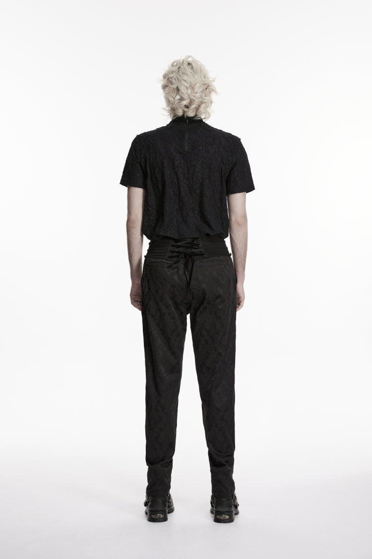 Black Embroidered Slim Pleated Men's Gothic Pants - Product - 8