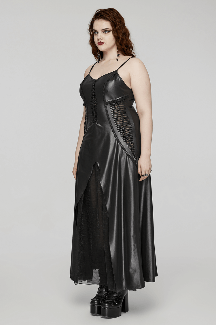 Daring Gothic Maxi Dress with Straps and Lace-up Back - image 13