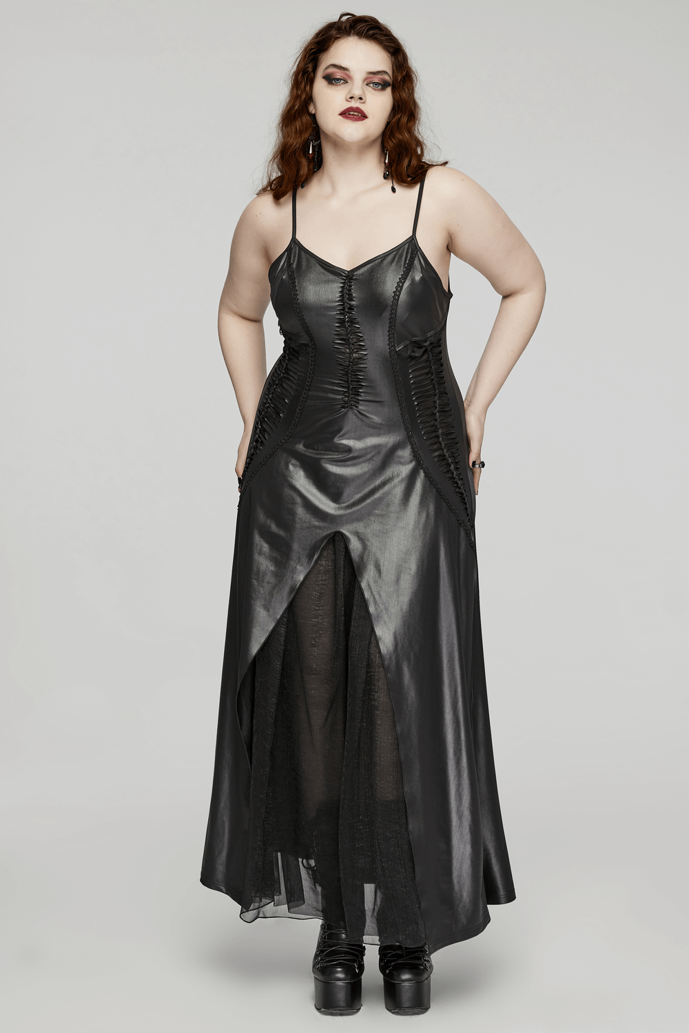 Daring Gothic Maxi Dress with Straps and Lace-up Back - image 14