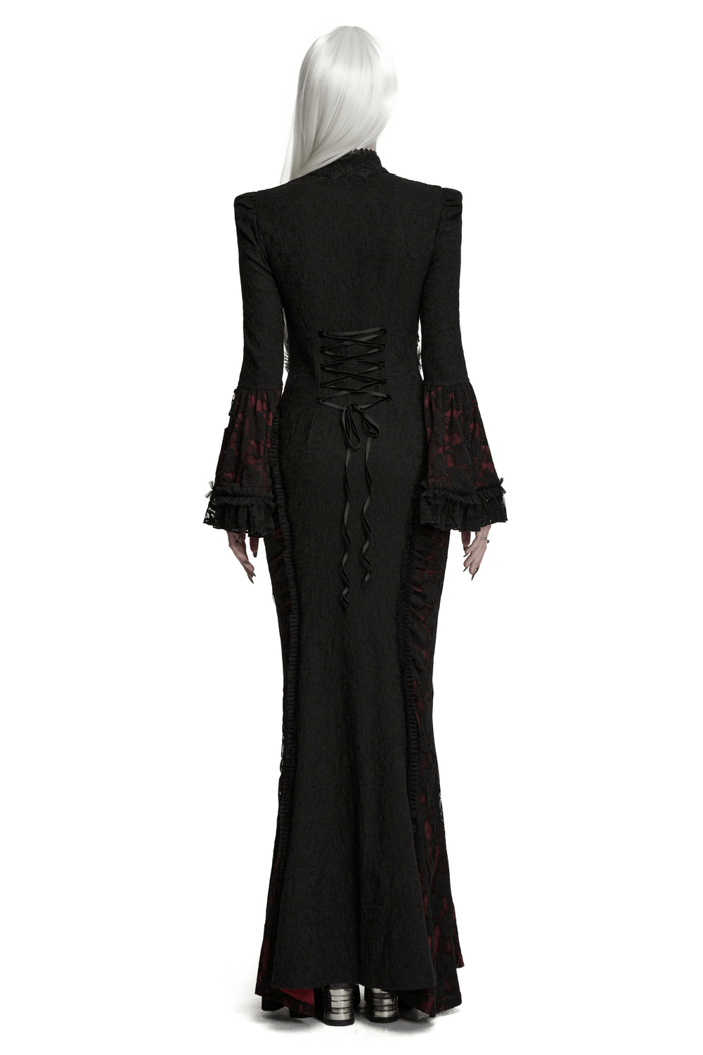 Dark Contrasting Gothic Lace Dress with Ruffles - image 2