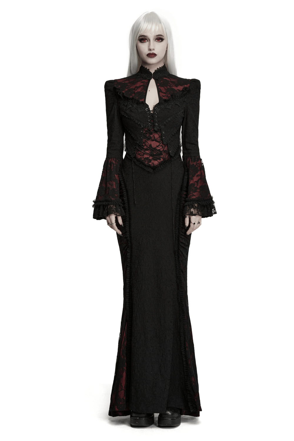 Dark Contrasting Gothic Lace Dress with Ruffles - image 1