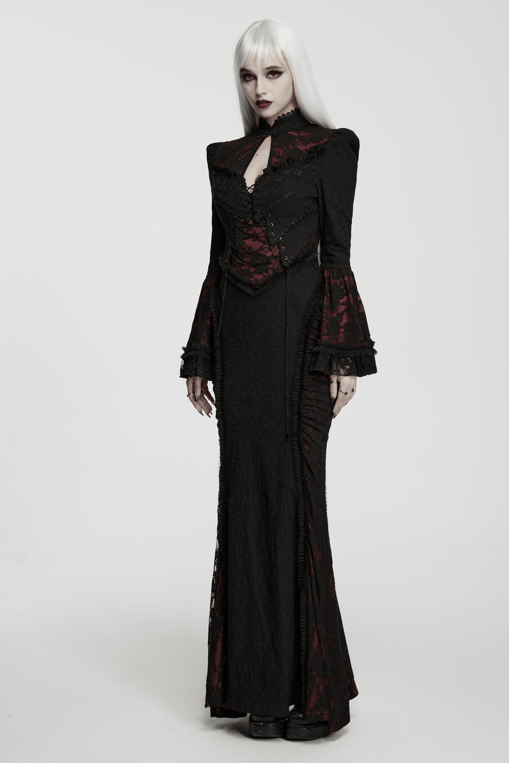 Dark Contrasting Gothic Lace Dress with Ruffles - image 11