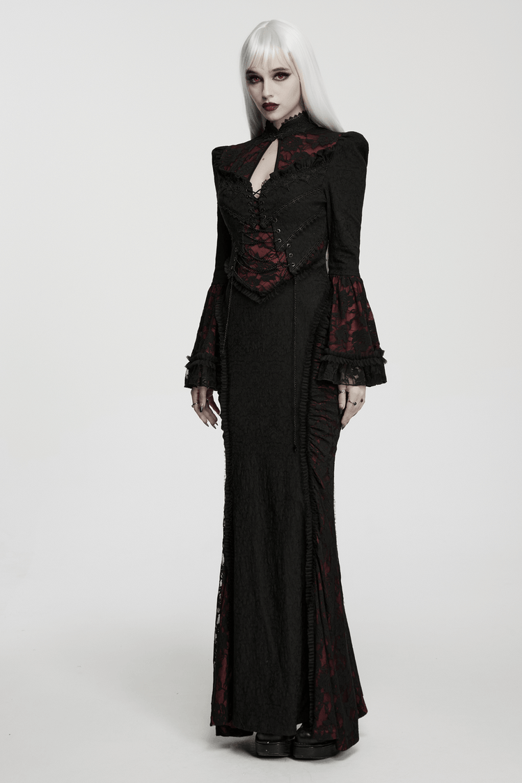 Dark Contrasting Gothic Lace Dress with Ruffles - image 11