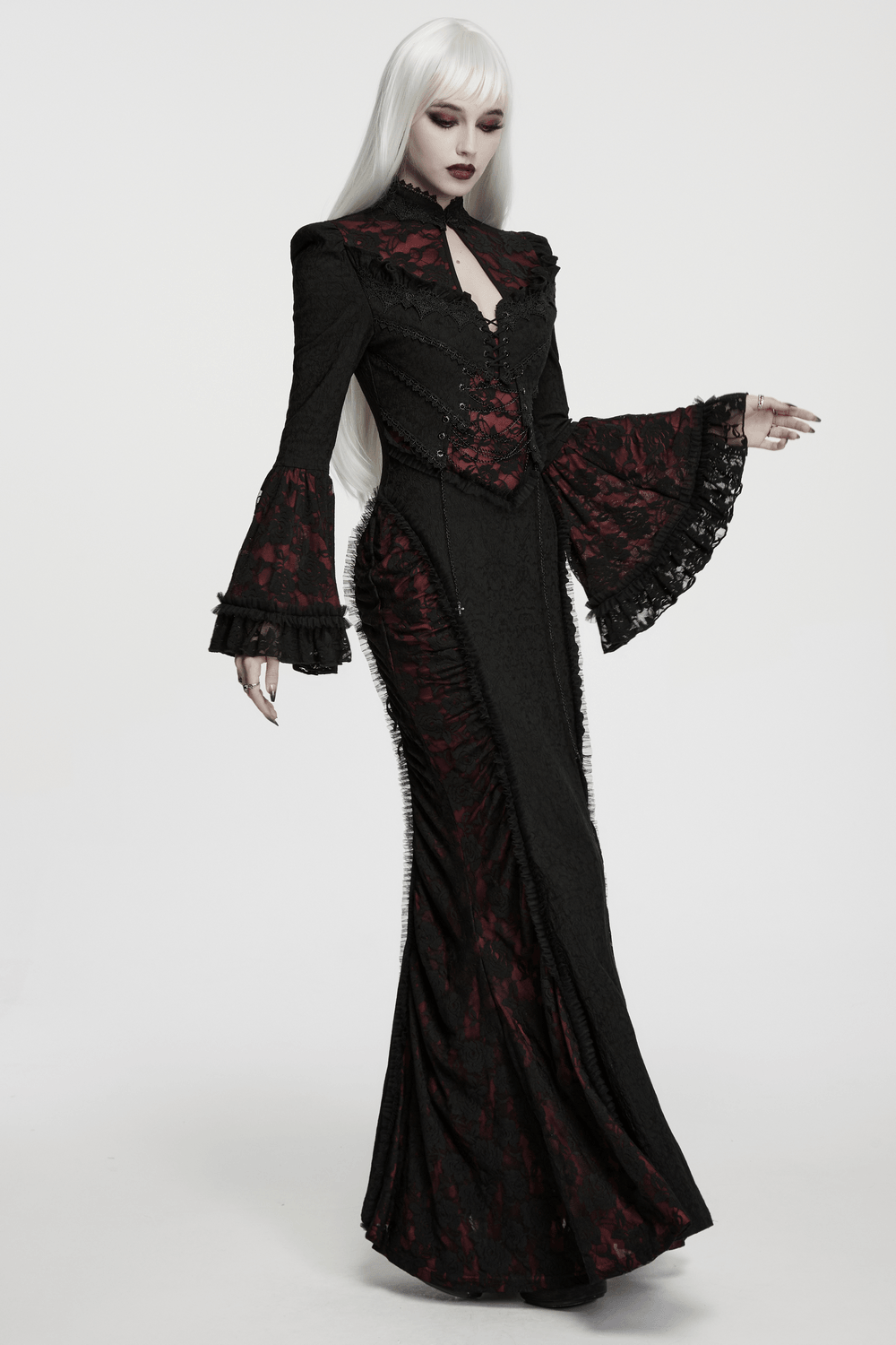 Dark Contrasting Gothic Lace Dress with Ruffles - image 12