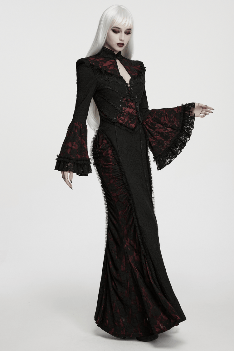 Dark Contrasting Gothic Lace Dress with Ruffles - image 12